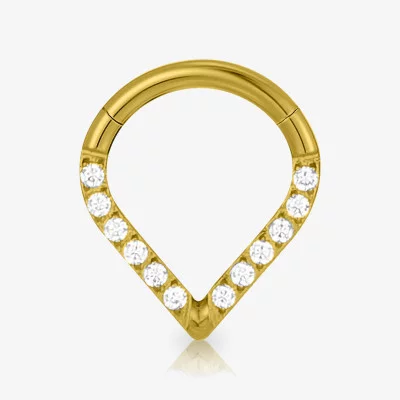 Clicker Dourado em V de Titânio c/ Zircônia Frontal - Piercings Argola
